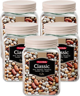 keuken voorraadpot - 5x - weckpotten - kunststof - beige - 1200 ml - met deksel