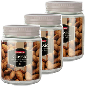 keuken voorraadpot - Set van 10x stuks - weckpot - taupe - 1 liter - kunststof