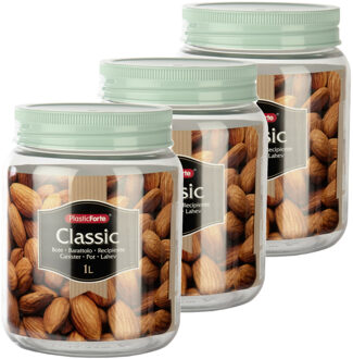 keuken voorraadpot - Set van 12x stuks - weckpot - mintgroen - 1 liter - kunststof