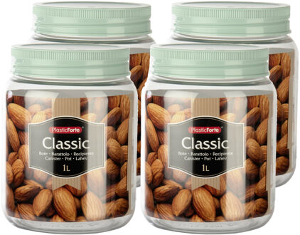 keuken voorraadpot - Set van 4x stuks - weckpot - mintgroen - 1 liter - kunststof