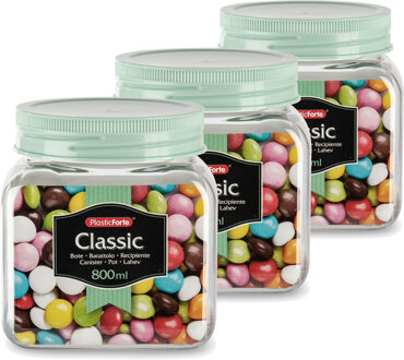 keuken voorraadpot - Set van 4x stuks - weckpot - mintgroen - 800 ml - kunststof