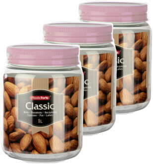 keuken voorraadpot - Set van 6x stuks - weckpot - roze - 1 liter - kunststof