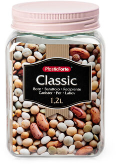 keuken voorraadpot/weckpot - kunststof - roze - 1.2 liter - met deksel