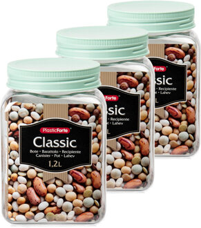 keuken voorraadpot/weckpot - Set van 6x stuks - kunststof - groen - 1.2 liter - met dek