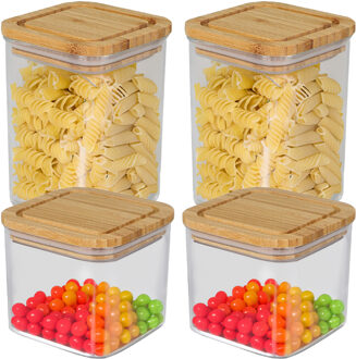 keuken voorraadpotten - 4x stuks - 0.8L/1L - glas/bamboe - met luchtdichte deksel