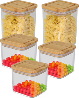 keuken voorraadpotten - 5x stuks - 0.8L/1L - glas/bamboe - met luchtdichte deksel