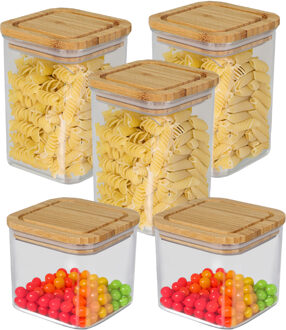 keuken voorraadpotten - 5x stuks - 0.8L/1L - glas/bamboe - met luchtdichte deksel