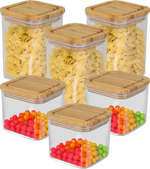keuken voorraadpotten - 6x stuks - 0.8L/1L - glas/bamboe - met luchtdichte deksel