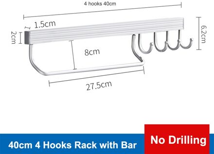 Keuken Wandplank Met Haak Kruidenrek Rail Bar Wall Mounted Opslag Hanger Keuken Organisator Plank Badkamer Accessoires 40cm met Bar