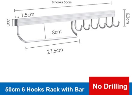 Keuken Wandplank Met Haak Kruidenrek Rail Bar Wall Mounted Opslag Hanger Keuken Organisator Plank Badkamer Accessoires 50cm met Bar