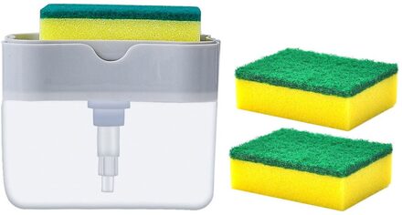 Keuken Zeepdispenser Met Spons Houder 2 In 1 Dubbele Lagen Plastic Zeepdispenser + 3Pcs Sponzen Wasmiddel zeepkist