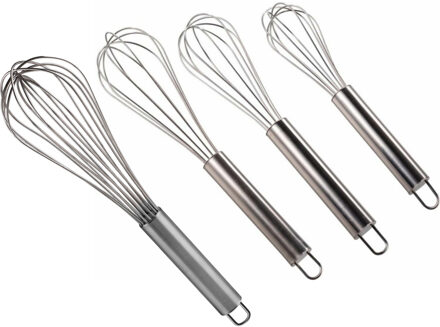 Keukengerei garde set 4-delig - RVS - 20/22/25/30 cm - klopper - Keuken gardes Zilverkleurig