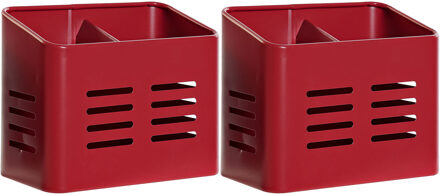 Keukengerei houder - 2x - rood - 16 x 9 x 13 cm - metaal - vintage