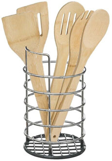 Keukengerei houten spatel set 6-delig in RVS houder