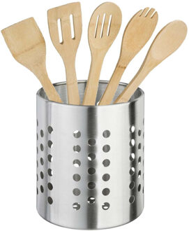 Keukengerei - houten spatels set 5-delig - RVS houder - Keuken pollepels/spatel