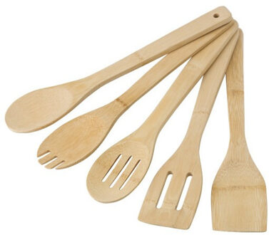 Keukengerei kooklepels spatelset - bamboe hout - 30 cm - 5-delig