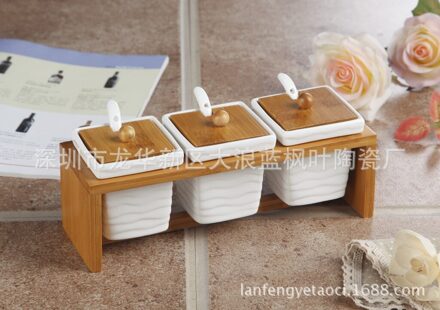 Keukengerei Kruiden Jar Europese Stijl Eenvoudige Keukengerei Keramische Kruiden Doos Drie-Delige Set Kruiden Jar