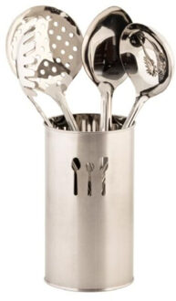 Keukengerei set van 4x stuks in RVS houder - Keukengerei Multikleur