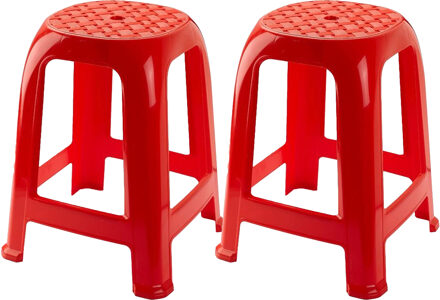 Keukenkrukje/opstapje - 2x - Handy Step - rood - kunststof - 37 x 37 x 46 cm
