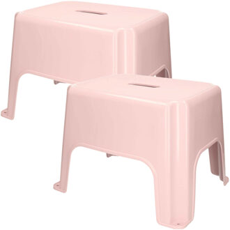Keukenkrukje/opstapje - 2x - Handy Step - roze - kunststof - 40 x 30 x 28 cm