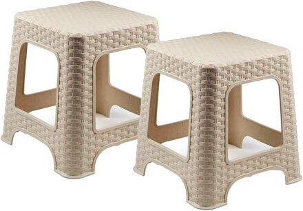 Keukenkrukje/opstapje - 2x - rotan - beige - kunststof - 33 x 33 x 30 cm