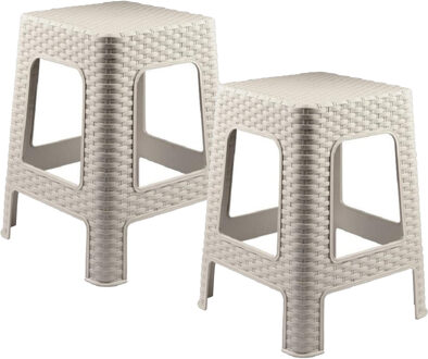 Keukenkrukje/opstapje - 2x - rotan - beige - kunststof - 36 x 36 x 45 cm