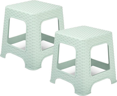 Keukenkrukje/opstapje - 2x - rotan - groen - kunststof - 33 x 33 x 30 cm