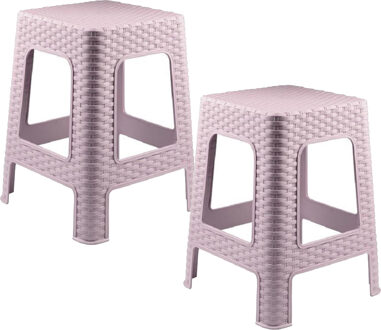 Keukenkrukje/opstapje - 2x - rotan - roze - kunststof - 36 x 36 x 45 cm