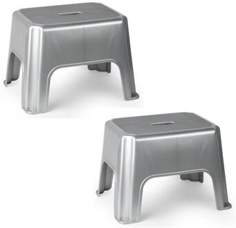 Keukenkrukje/opstapje - 2x stuks - 40 x 30 x 28 cm - zilver - Keuken/badkamer verhoger