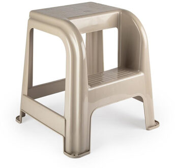 Keukenkrukje/opstapje - met 2 treden - beige - kunststof - 43 x 43 x 46 cm