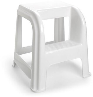 Keukenkrukje/opstapje - met 2 treden - wit - kunststof - 43 x 43 x 46 cm