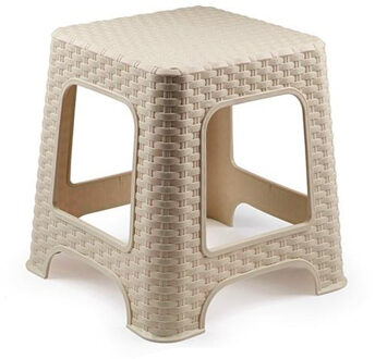 Keukenkrukje/opstapje - rotan - beige - kunststof - 32 x 32 x 33 cm