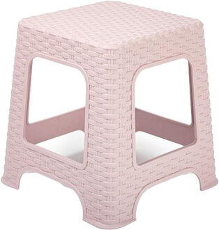 Keukenkrukje/opstapje - rotan - roze - kunststof - 32 x 32 x 33 cm