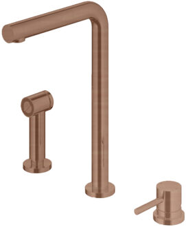 Keukenmengkraan Hotbath Fellow 3-gats Draaibare Uitloop en Uitneembare Handdouche Geborsteld Koper Living Colours
