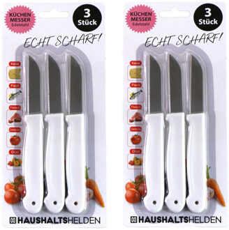 keukenmesjes/schilmesjes - 6x - RVS - wit - 16 cm