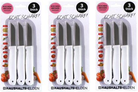 keukenmesjes/schilmesjes - 9x - RVS - wit - 16 cm