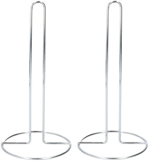 Keukenrolhouder - 2x stuks - staand - rvs - zilver - D13 x H33 cm