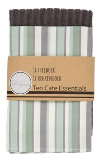Keukenset Stripe Grijs Groen Ten Cate 1x Theedoek 1x Keukendoek