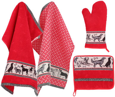 Keukentextiel Set Dogs Rood