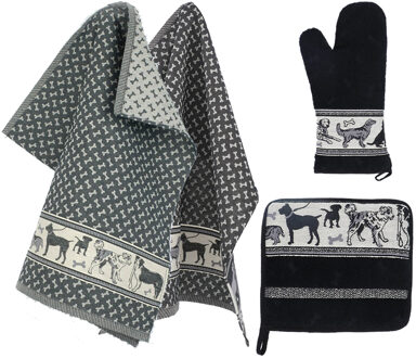 Keukentextiel Set Dogs Zwart