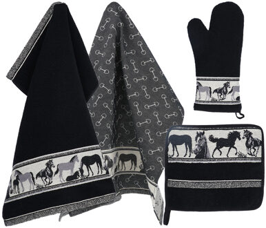 Keukentextiel Set Horse Zwart