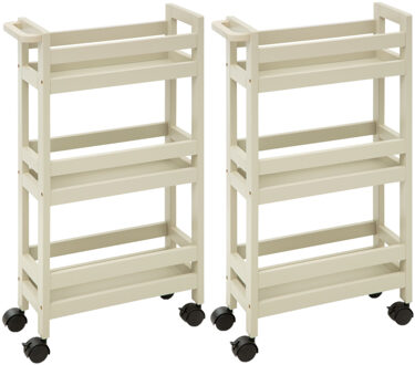 Keukentrolley - 2x - 3-laags - creme wit - D15 x B40 x H75 cm - Opberg trolley Crème