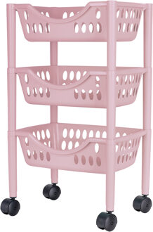 Keukentrolley - 3-laags - roze - kunststof - 39 x 26,5 x 66,5 cm - Opberg trolley