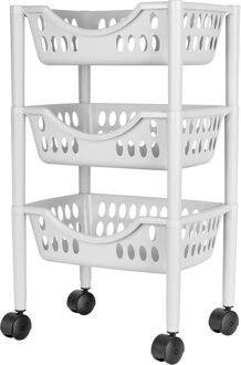 Keukentrolley - 3-laags - wit - kunststof - 39 x 26,5 x 66,5 cm - Opberg trolley