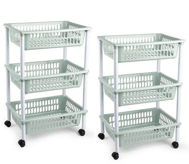 keukentrolley/badkamer - 2x stuks - op wieltjes - 3-laags - mintgroen - kunststof - 40 x 30 x 61,5 C