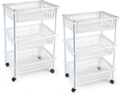 keukentrolley/badkamer - 2x stuks - op wieltjes - 3-laags - transparant - kunststof - 40 x 30 x 61,5