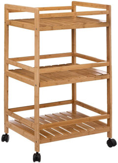 Keukentrolley/kast - bruin - bamboe hout - 80 x 45 x 38 cm - 3 niveaus - Opberg trolley