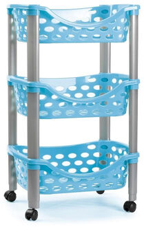Keukentrolley/roltafel - 3-laags - kunststof - blauw - 40 x 65 cm