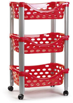 Keukentrolley/roltafel - 3-laags - kunststof - rood - 40 x 65 cm