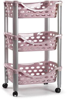 Keukentrolley/roltafel - 3-laags - kunststof - roze - 40 x 65 cm